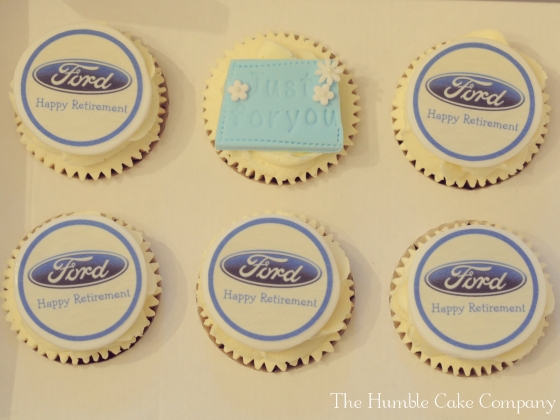 Retirement cupcakes by The Humble Cake Company. Cupcake Toppers by The Cupcake Company.  Cupcake boxes by Card Cuts